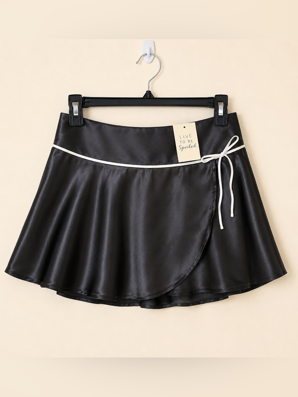 Live to be Spoiled Satin Faux Wrap Mini Skirt Size XL Y2K Preppy